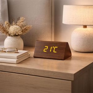 Pandiani Réveil Digital LED Effet Bois avec 3 Alarmes – Heure, Température, Date