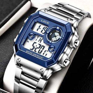 LIGE-Montre militaire numérique pour homme, montre-bracelet étanche à 50m,  horloge à quartz LED, montre