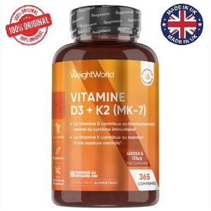 WeightWorld فيتامين D3 K2 4000 وحدة دولية + 125 ميكروغرام من فيتامين K2 MK7 240 قرص منشأ إنجلترا
