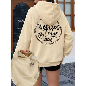 Sweat à capuche tendance pour femme avec impression recto-verso, slogan anglais « Besties Trip 51.46meter » entouré d'un cœur, imprimé, adapté pour un usage quotidien, les vacances et les activités de plein air, vêtement pour femme
