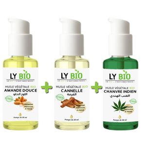 LY BIO PACK HUILE AMANDE DOUCE 50ml - POMPE + HUILE CANNELLE 50ML - POMPE + HUILE HYDRATANTE & NUTRITIVE 50ML - POMPE