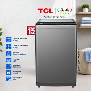 TCL Machine à laver Top Load 10kg Série F7 avec Logique Floue et Tambour Cristal Alvéolé, F710TLG