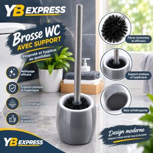 Brosse WC avec Support Gris – Brosse de Toilette avec Porte-Brosse Hygiénique