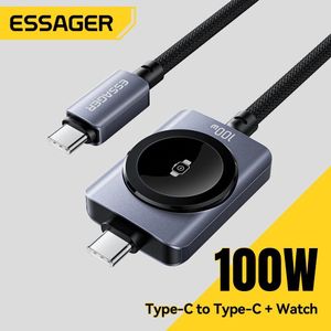 ESSAGER Câble magnétique 2-en-1 & 100W à charge rapide pour iPhone 17/16/15/14 et Apple Watch, Type-C vers Type-C pour la charge de la montre