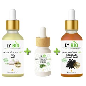 LY BIO PACK HUILE AIL 50ML - PIPETTE + HUILE ESSENTIEL ROMARIN 10ML + HUILE NIGELLE 50ML - PIPETTE