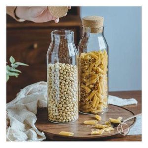 Lot de 2 Pots de stockage en verre transparent pour noix, café/ carafe d'eau en verre, bouteille de jus