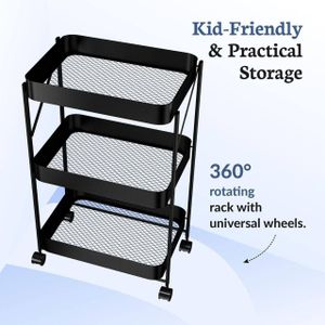  Chariot Pliable à 3 Étagères – Desserte de Rangement Multifonction Anti-Corrosion sur Roulettes (Cuisine, Salle de Bain, Service)