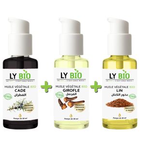 LY BIO PACK HUILE CADE 50ML - POMPE + HUILE GIROFLE 50ML - POMPE + HUILE LIN 50ML - POMPE