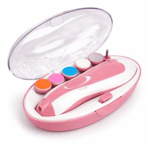 Ibaby Tondeuse électrique pour ongles de bébé avec 6 têtes interchangeables, 2 modes de fonctionnement, lumière LED, design ergonomique et sain pour prendre soin des ongles et des mains, fonctionne avec 2 piles AA, boîte de rangement compacte