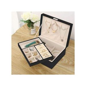 Boîte à Bijoux Élégante en cuir avec Compartiments Multiples – Coffret Rangement Bijoux, noir.