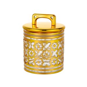 Bocal de Rangement Décoratif - Plastique Doré Motif Oriental - Pour Snacks & Bonbons - 10x15cm