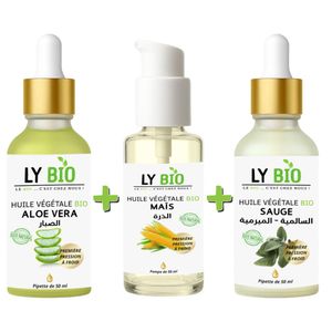 LY BIO PACK HUILE ALOE VERA 50ml - PIPETTE + HUILE MAIS 50ML - POMPE + HUILE SAUGE 50ML - PIPETTE