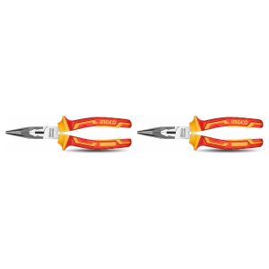 Ingco Lot de 2 - Pince À Long Bec Isolée 160mm - Outil de Précision - Usage Professionnel et Bricolage - Haute Tension 1000V