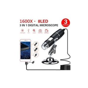 Microscope numérique à Zoom USB 1600X 8 LED, loupe à main biologique avec support
