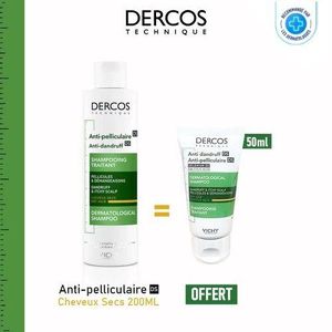 Vichy PACK DERCOS Anti-Pelliculaire - Shampooing traitant - Cheveux secs 200ml + 50ml  haute efficacité