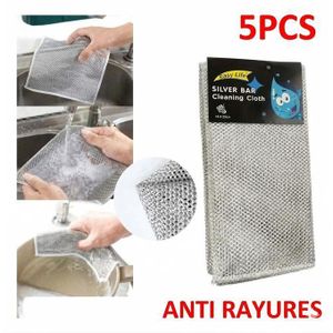 Lot 5 Chiffons Nettoyants Métalliques Silver Bar – Éponge Réutilisable Ultra Résistante en Fil d’Argent, Anti-Graisse Puissant, Nettoyage Cuisine & Vaisselle, Casseroles, Poêles, Évier – Dégraissant Intensif, Anti-Rayures, Multi-Usage Haute Performance