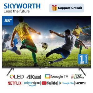Skyworth Téléviseur Smart Google TV QLED 55 Pouces Frameless - 4K UHD avec Récepteur Intégré