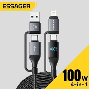 ESSAGER 4 en 1 câble USB à affichage numérique Type C 100W PD fil de charge rapide pour iPhone Macbook iPad Xiaomi câble d'éclairage de Type C