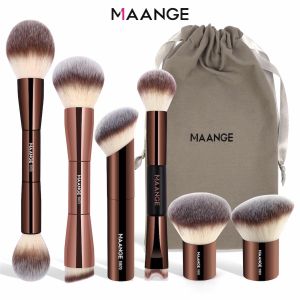 Maange ™ Kit de 6 Pinceaux de Maquillage en aluminium Professionnels avec Pochette – Pinceaux Visage pour Fond de Teint, Poudre, Blush et Contouring