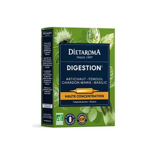 Dietaroma Complément Digestion Naturel Artichaut, Fenouil, Chardon-Marie, Basilic Haute Concentration pour Transit & Detox 20 Ampoules (Fabriqué en France)
