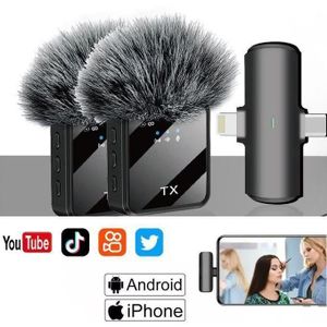 ميكروفون مزدوج لاسلكي 2في1، ميكروفون آيفون / USB C، ميكروفون كرافات لاسلكي نوع C / آيفون - F15-2