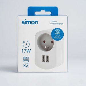 SIMON Adaptateur chargeur avec 2 ports USB 17w et 1 port 2P+T