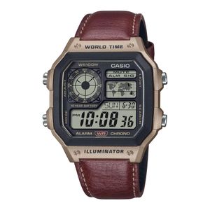 Casio Montre digitale en bracelet cuir marron et autonomie de pile 10 ans pour hommes - Étanchéité à 10 bar