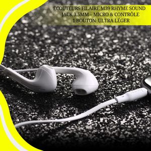 Hoco Écouteurs Filaire M39 Rhyme Sound – Jack 3.5mm – Micro & Contrôle 1 Bouton – Ultra Léger BLANC