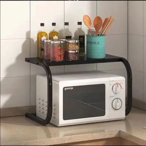 Étagère Cuisine Double Couche Fer Robuste Support Micro-ondes & Rangement Ustensiles Épices Multifonction Gain de Place