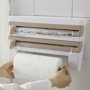 حامل مطبخ جداري متعدد الوظائف مع موزع ورق ومناديل