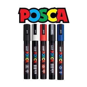 Posca Lot Economique 5 Marqueurs PC-5M Conique Moyen:Couleurs Variés Pointe 2,5mm