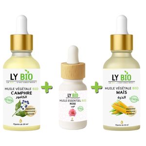 LY BIO PACK HUILE CAMPHREE 50ML - PIPETTE + HUILE ESSENTIEL ROSE 10ML + HUILE MAIS 50ML - PIPETTE