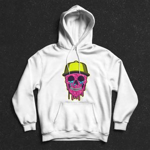 هودي سويت شيرت بغطاء للرأس للرجال - ابيض - Pink Skull