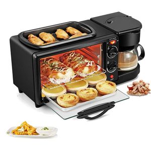 3 en 1 Machine à petit-déjeuner multifonctionnelle, Mini four à pizza plaque grill machine à café Petit, Cuisson rapide et Sûre et fiable pour la cuisine familiale 2800 w