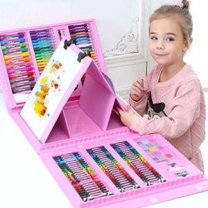 Valise Deluxe de Coloriage & Dessin 208 Pièces – Méga Coffret Artistique Enfants avec Crayons, Pastels, Feutres & Accessoires – Kit Créatif Portable Cadeau Garçons Filles-ROSE