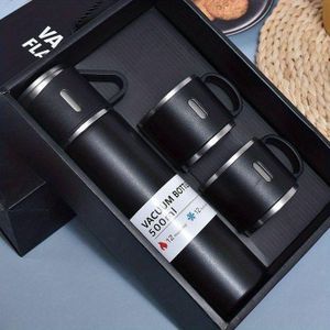 Bouteille Thermos 500 ml à double paroi en acier inoxydable + 3 tasses à café