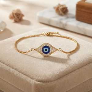 Bracelet Femme Doré avec Œil Bleu Protecteur – Bracelet Fin Élégant