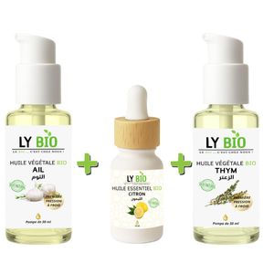 LY BIO PACK HUILE AIL 50ML - POMPE + HUILE ESSENTIEL CITRON 10ML + HUILE THYM 50ML - POMPE