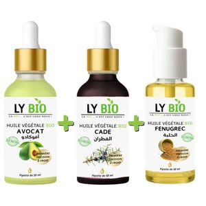 LY BIO PACK HUILE AVOCAT 50ml - PIPETTE + HUILE CADE 50ML - PIPETTE + HUILE FENUGREC 50ML - POMPE