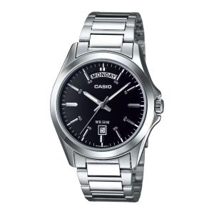Casio Belle montre classique Day-Date pour hommes - Tout en acier inoxydable - Etanche 50m - MTP-1370D-1A1V