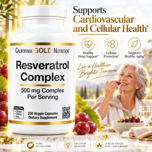 California Gold Nutrition Resveratrol Complex with Grape Seed Extract, Red Wine Extract, and trans-Resveratrol, 250 Veggie Capsules