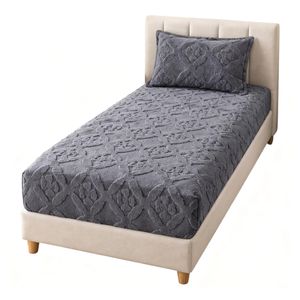 Drap housse Jacquard En Velours  D'hiver + 1 Taies D'oreiller