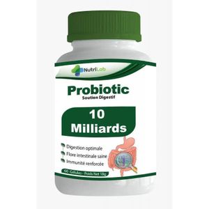 Hybrid Nutrilab Probiotiques 10 Milliards UFC pour Digestion Optimale, Flore Intestinale Saine & Immunité Renforcée 60 Gélules