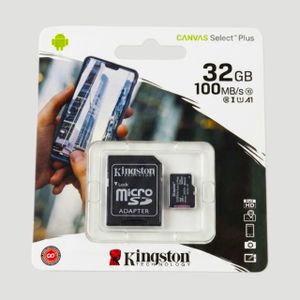 Kingston Carte Mémoire Micro SD Canvas Select Plus - 32 Go - 100 Mo/s + Adaptateur SD