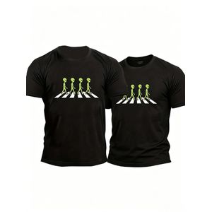 Lot de 2 T-shirts pour Homme - Imprimé Alien Crossing - Vêtement de Sport à la Mode