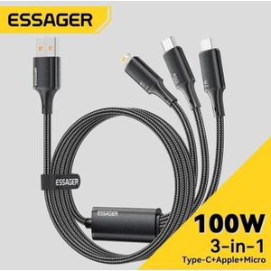 ESSAGER Câble 7A/100W USB-A vers Type-C, Lightning et Micro-USB charge rapide - 1.2m