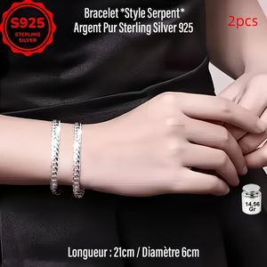 14,56Gr 2 Bracelet en Argent Sterling S925 *Style Cuban Link* 92,5% d'Argent, Magnétique Médical, sans Nickel, Unisexe,Résistant à l’Oxydation, Élégant et Intemporel, Poids Bracelet : 14,56Gr, Longueur 20cm, Idéal