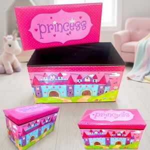 Coffre à Jouets / Pouf Pliable « Princess » avec Rangement Intégré 60x35x30cm