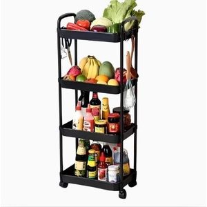 General Desserte de Cuisine à 4 Niveaux avec Roulettes – Chariot de Rangement Mobile Multifonction pour Cuisine, Salle de Bain, Bureau et Maison