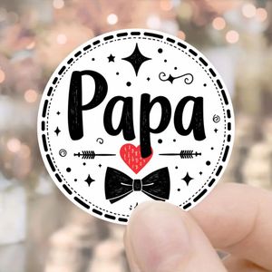 24/48 autocollants Papa noir et blanc avec cœur rouge et nœud papillon pour cadeaux et décorations de la fête des Pères